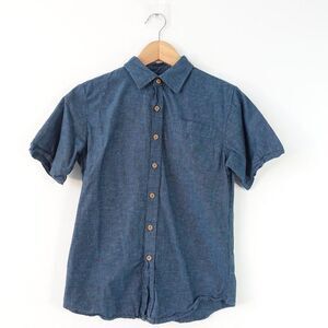 Navy Short Sleeve Shirt Youth Boys L Button Up Casual Preppy Solid Basic DVISION